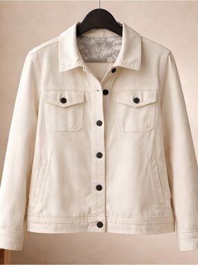 Sundance Cream 100% Linen Denim Chore Jacket Size Large Button Front Pockets